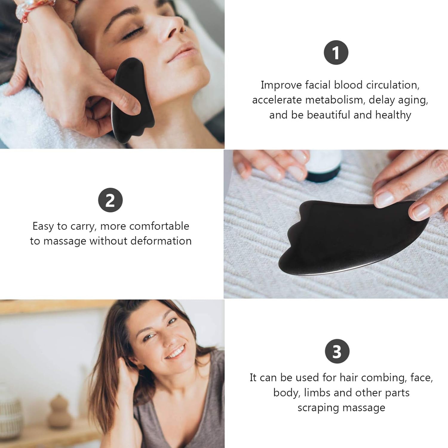 1Set Beeswax Set Practical Scraping Tools for Facial Circulation Anti-Aging Muscle Relief Smooth Design for Skincare and Wellness Black