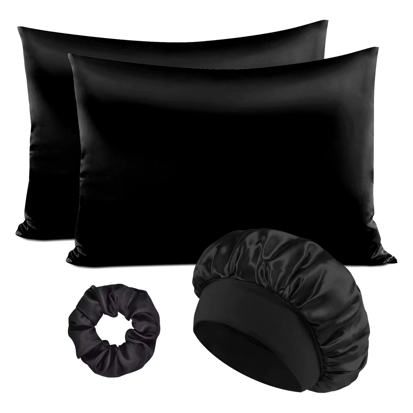 Luxury 4PCS/LOT 2 Pillowcase Hair Scrunchie Night Hat Set Fashion Imitation Silk Satin Pillowcase Sleep Set Tool Silkly Cap