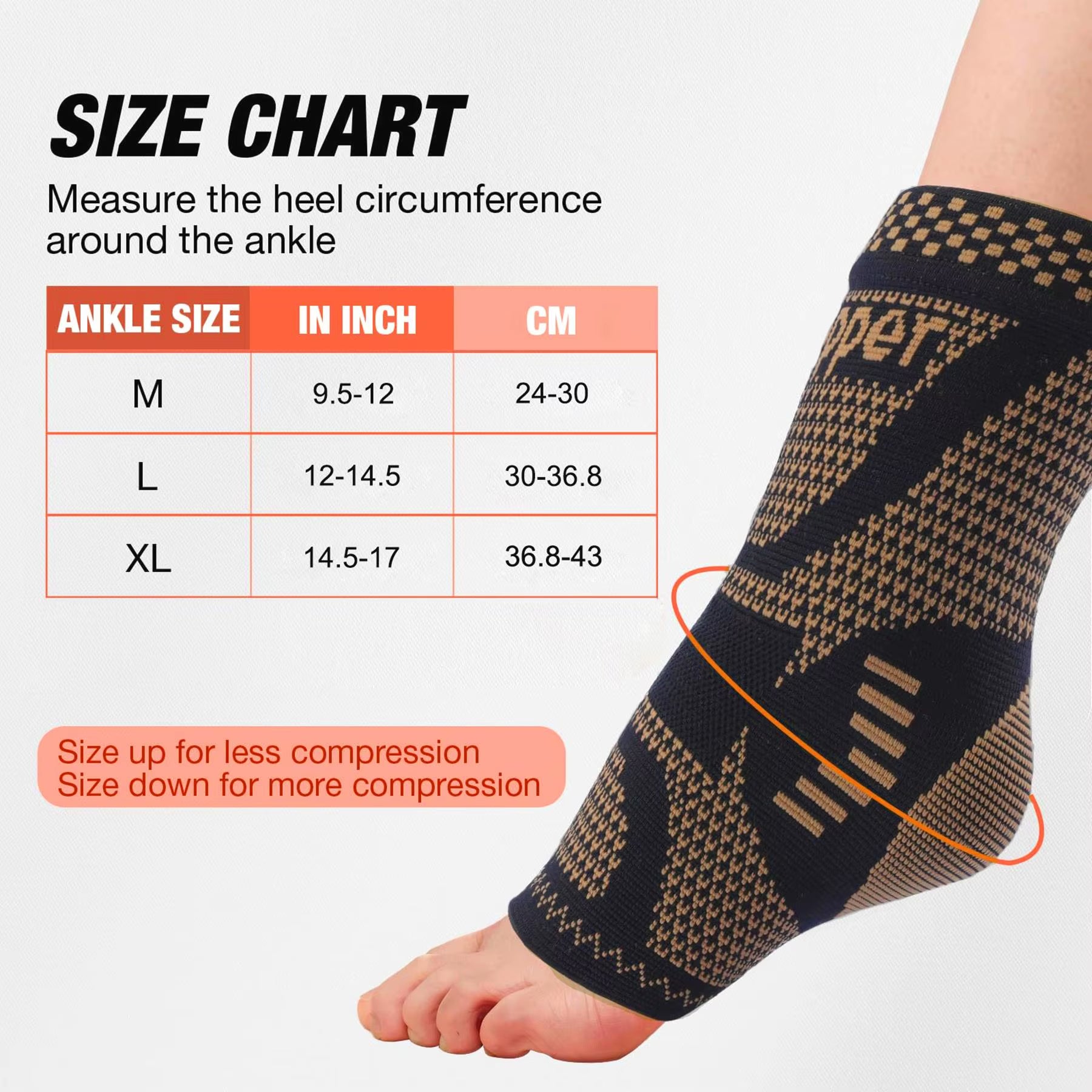 Compression Copper Ankle Brace Socks - Support Sleeve for Sprains, Plantar Fasciitis Relief & Arthritis - Unisex Foot Wrap