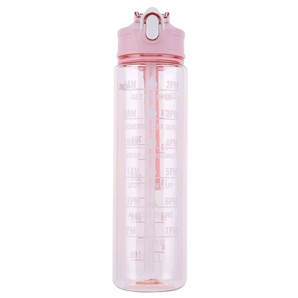 800Ml Sports Water Bottle with Straw & Handle Outdoor Travel Bottle Leakproof Motivational Drinking Bottle for Boys Girls
