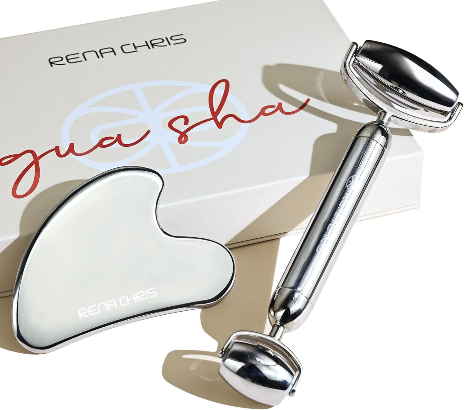 Gua Sha, Anti-Breakage Stainless Steel Face Roller and Gua Sha Set for Long-Lasting Use, Jawline Sculpting and Puffiness Reducing, Ideal for Gift and Self Care (Silver)