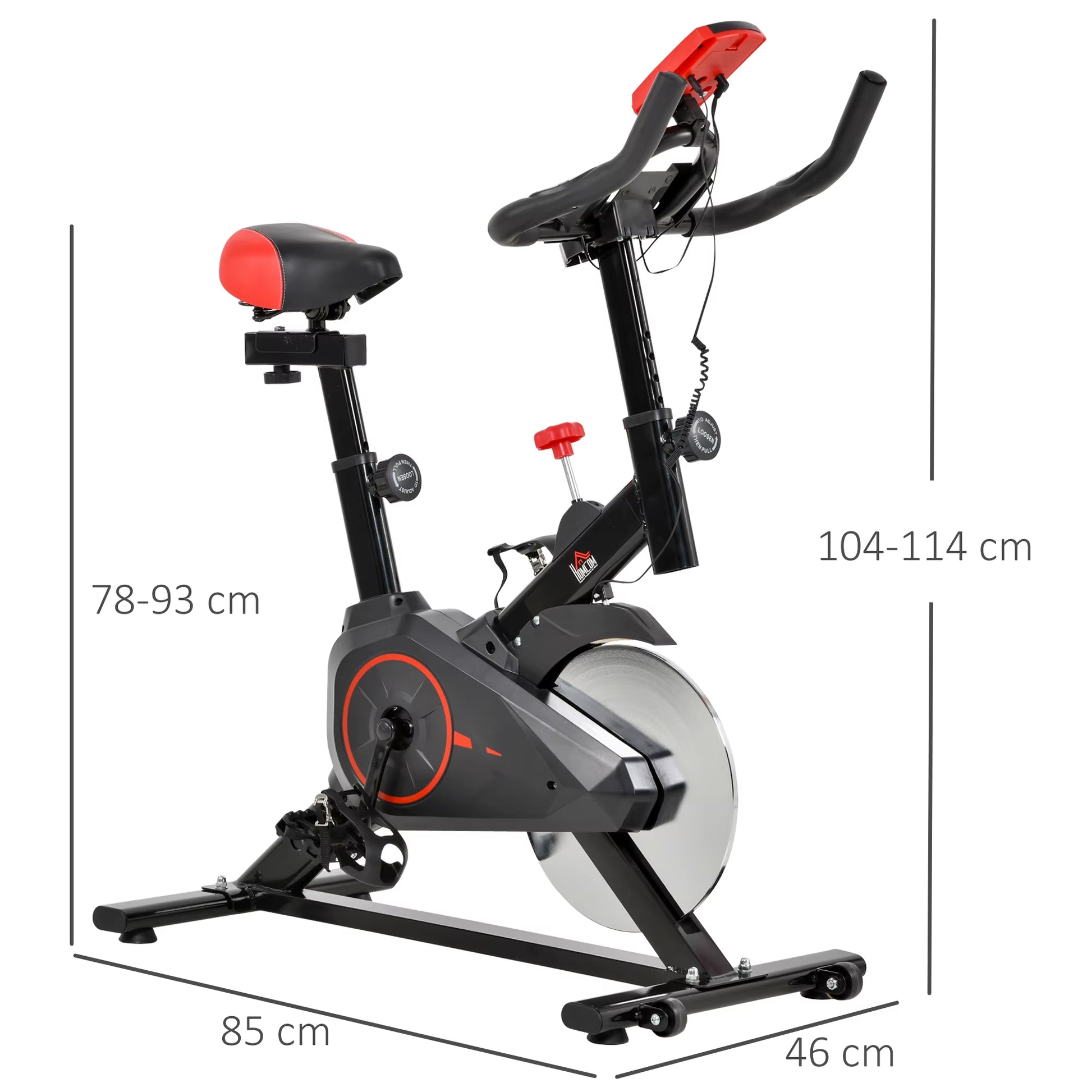Indoor Exercise Bike, Stationary Bike, Cycling Machine with Adjustable Seat, Resistance, Handlebar, LCD Display